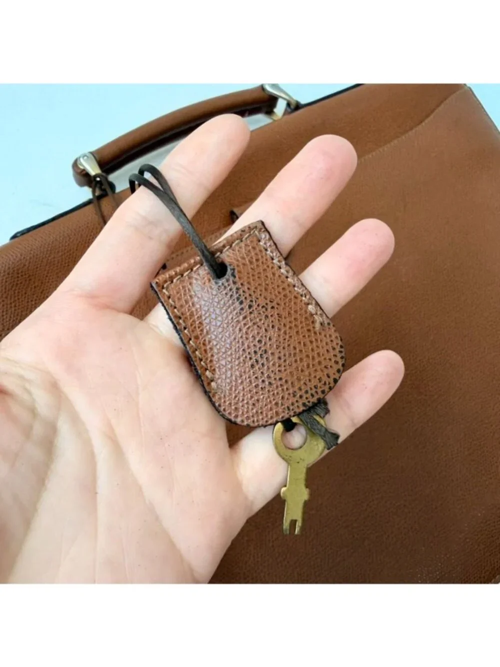 Vintage Lancel Paris Tan Brown Textured Leather Briefcase Top Handle Bag